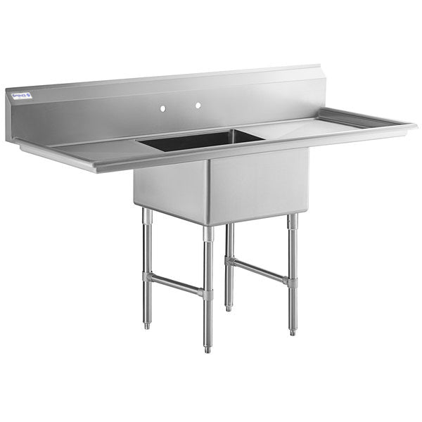 72" 16 Gauge Stainless Steel One Compartment Heavy Duty Sink with Stainless Steel Legs, Cross Bracing, and 1 Drainboard - 24" x 14" x 24" Bowl, NSF Sink, (1) One Compartment Empura