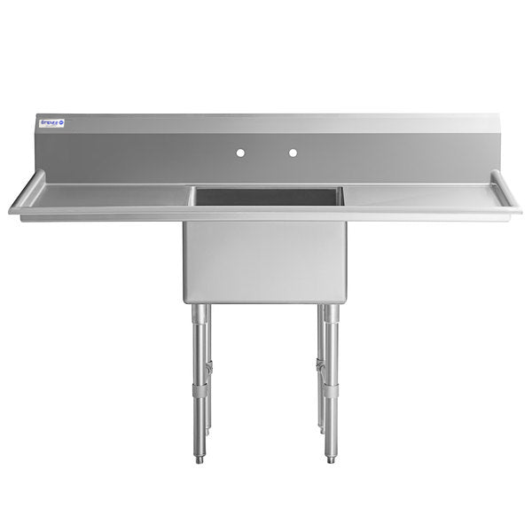72" 16 Gauge Stainless Steel One Compartment Heavy Duty Sink with Stainless Steel Legs, Cross Bracing, and 1 Drainboard - 24" x 14" x 24" Bowl, NSF Sink, (1) One Compartment Empura