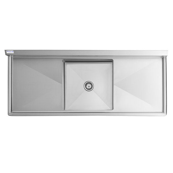 72" 16 Gauge Stainless Steel One Compartment Heavy Duty Sink with Stainless Steel Legs, Cross Bracing, and 1 Drainboard - 24" x 14" x 24" Bowl, NSF Sink, (1) One Compartment Empura