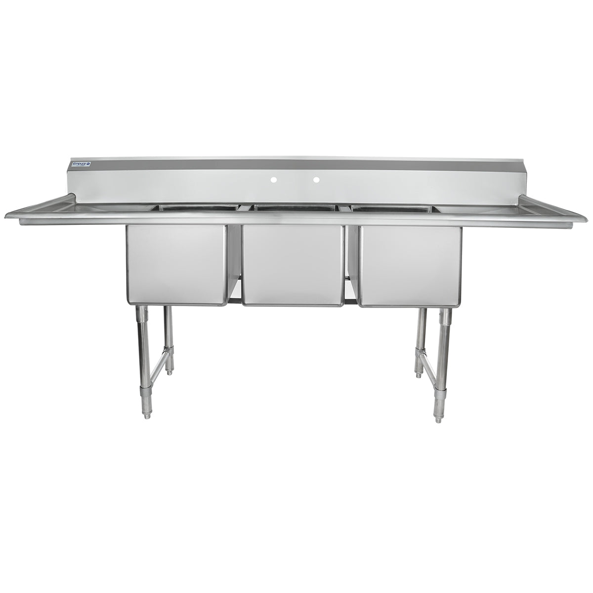 88" 16 Gauge Stainless Steel Three Compartment Heavy Duty Sink with Stainless Steel Legs, Cross Bracing, and 2 Drainboards - 20" x 14" x 16" Bowls, NSF Sink, (3) Three Compartment Empura