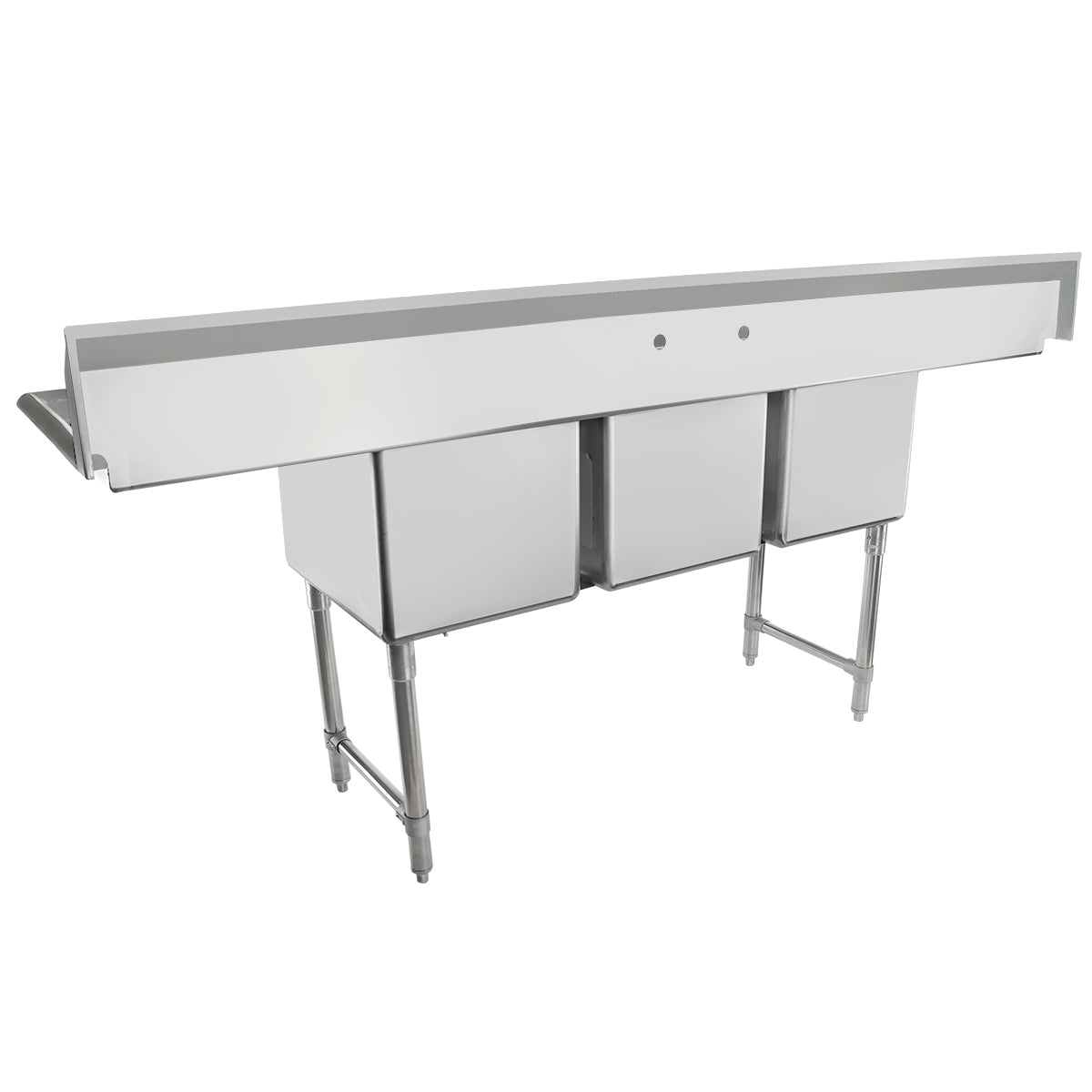 88" 16 Gauge Stainless Steel Three Compartment Heavy Duty Sink with Stainless Steel Legs, Cross Bracing, and 2 Drainboards - 20" x 14" x 16" Bowls, NSF Sink, (3) Three Compartment Empura