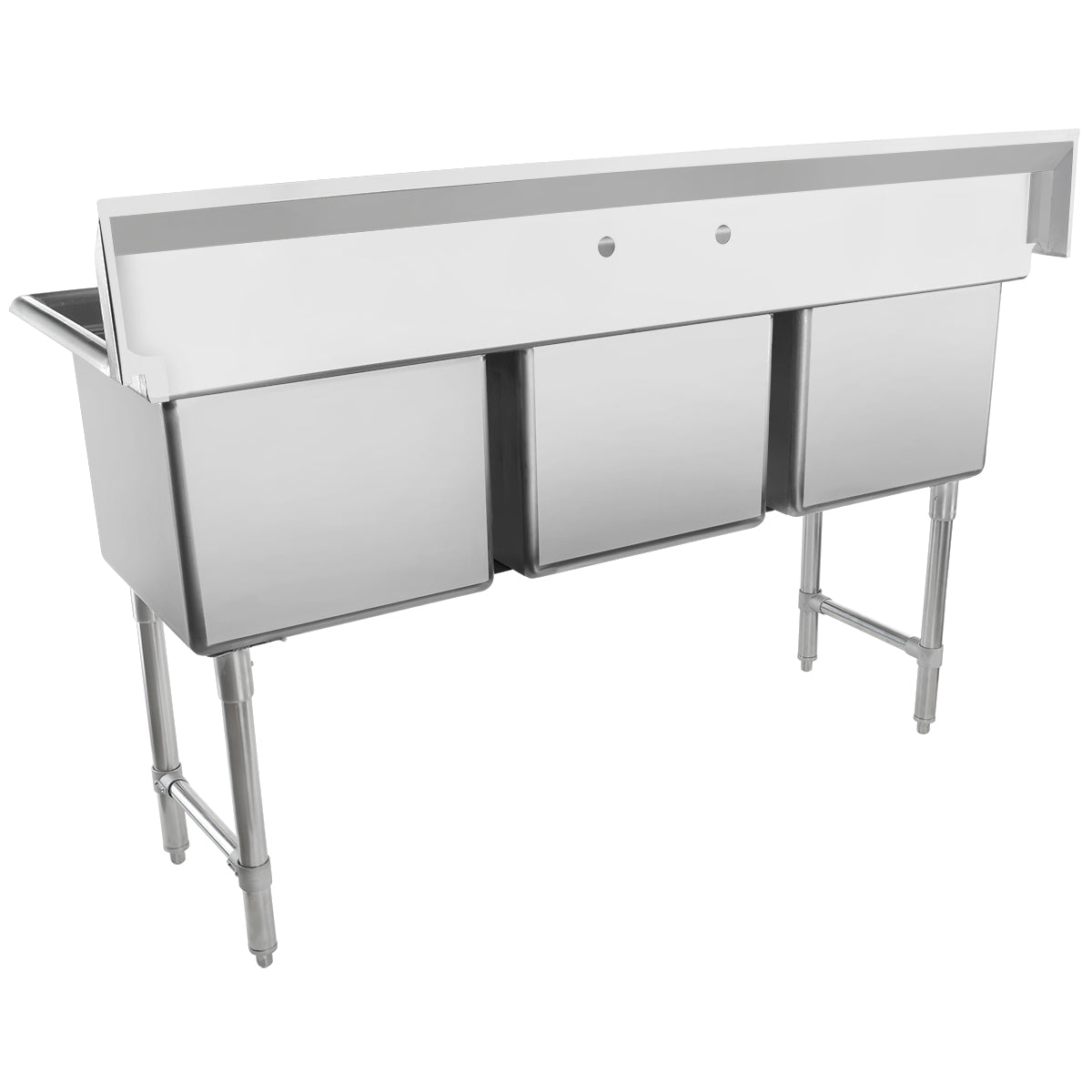 63" 16 Gauge Stainless Steel Three Compartment Heavy Duty Sink with Stainless Steel Legs, Cross Bracing, and without Drainboards - 18" x 14" x 18" Bowls, NSF Sink, (3) Three Compartment Empura