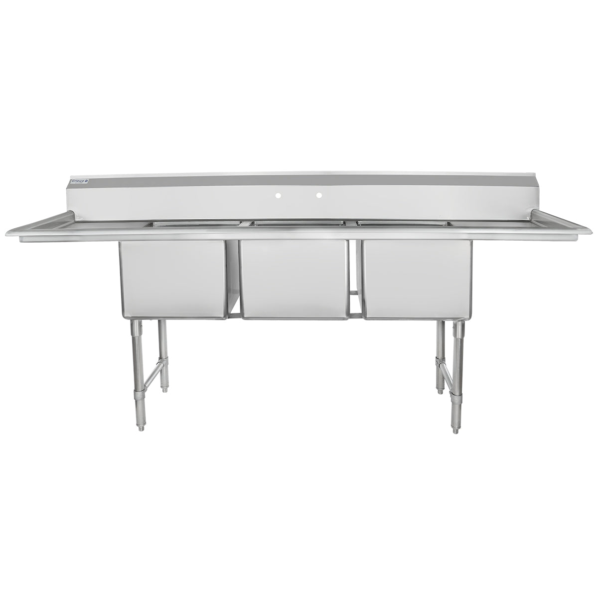 94" 16 Gauge Stainless Steel Three Compartment Heavy Duty Sink with Stainless Steel Legs, Cross Bracing, and 2 Drainboards - 18" x 14" x 18" Bowls, NSF Sink, (3) Three Compartment Empura