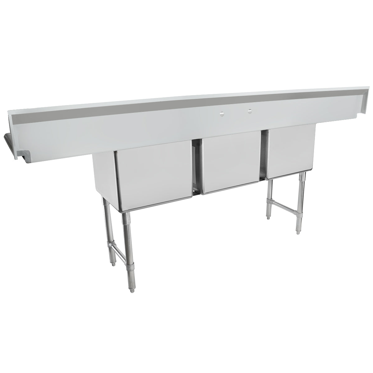 94" 16 Gauge Stainless Steel Three Compartment Heavy Duty Sink with Stainless Steel Legs, Cross Bracing, and 2 Drainboards - 18" x 14" x 18" Bowls, NSF Sink, (3) Three Compartment Empura
