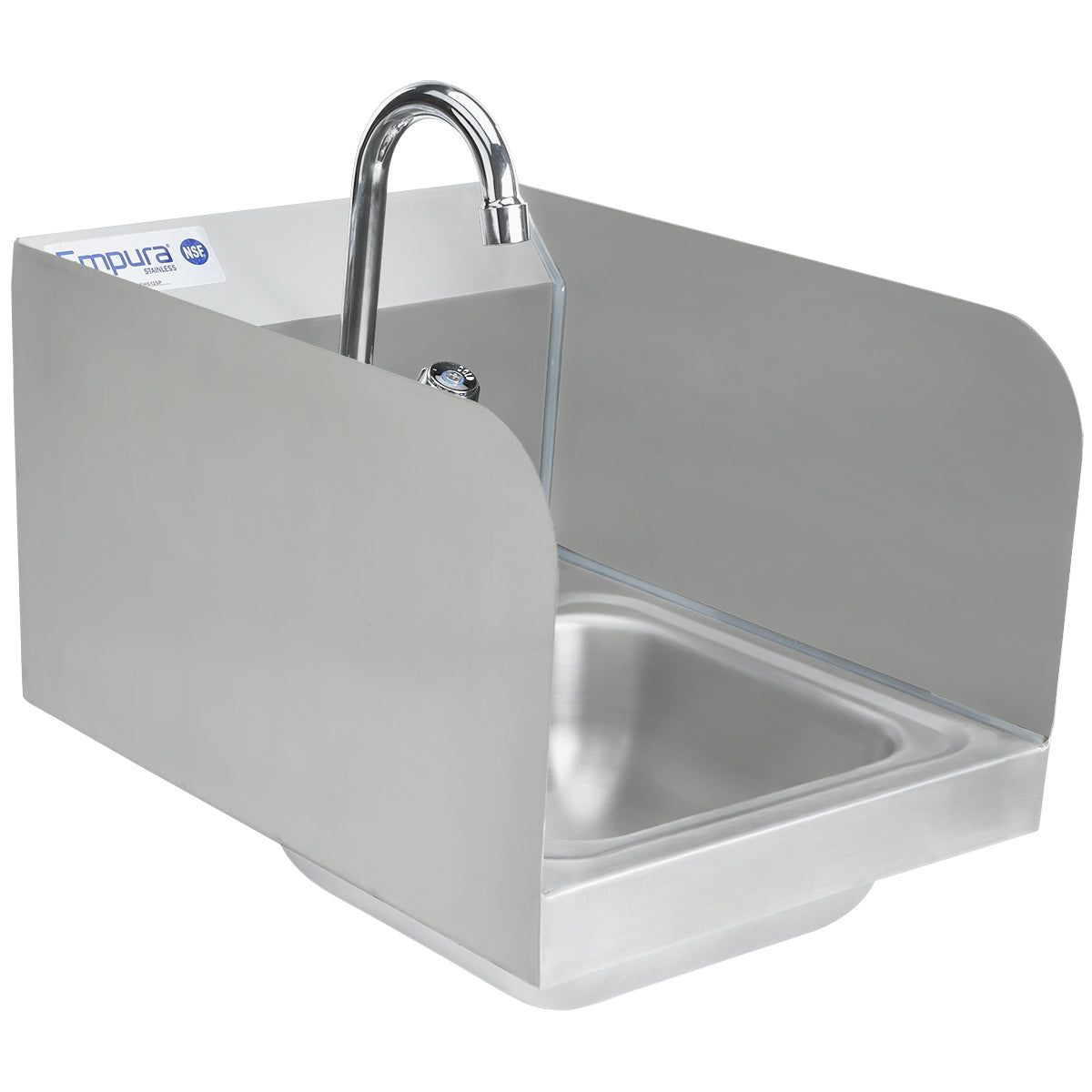 12" Wall Mounted Commercial 20 Gauge Stainless Hand Sink with Gooseneck Faucet and Side Splashes, NSF Sink, Hand Empura