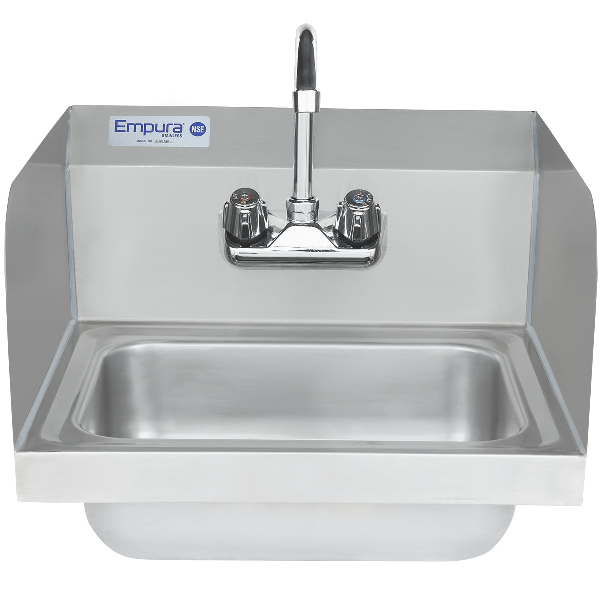 17" Wall Mounted Commercial 20 Gauge Stainless Hand Sink with Gooseneck Faucet and Side Splashes, NSF Sink, Hand Empura