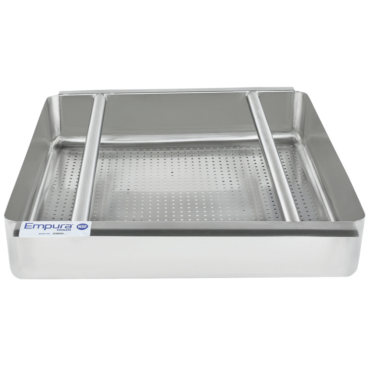 19.75" x 19.75" x 4" 18-Gauge Stainless Steel Pre-Rinse Basket Drain, Floor, Accessories Empura