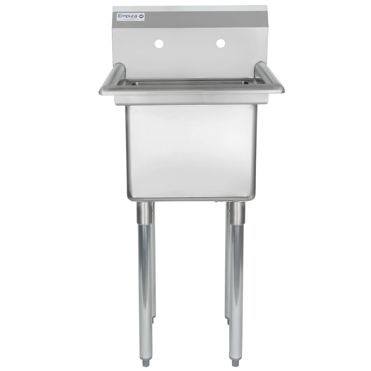 23" 18 Gauge Stainless Steel One Compartment Standard Duty Sink with Galvanized Legs, without Drainboard - 15" x 12" x 15" Bowl, NSF Sink, (1) One Compartment Empura