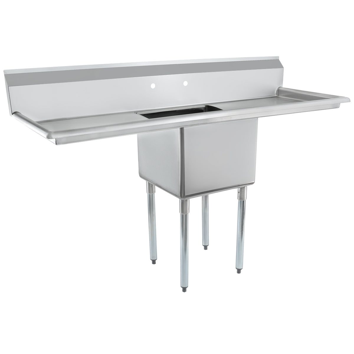 66" 18 Gauge Stainless Steel One Compartment Standard Duty Sink with Galvanized Legs, Cross Bracing, and 1 Drainboard - 18" x 14" x 18" Bowl, NSF Sink, (1) One Compartment Empura
