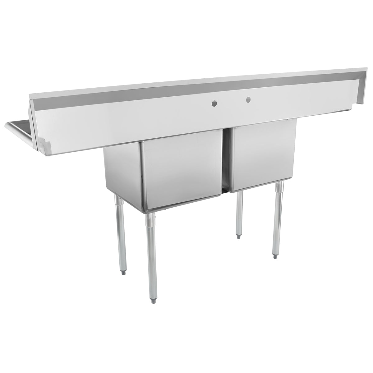 74" 18 Gauge Stainless Steel Two Compartment Standard Duty Sink with Galvanized Legs and 2 Drainboards - 18" x 14" x 18" Bowls, NSF Sink, (2) Two Compartment Empura