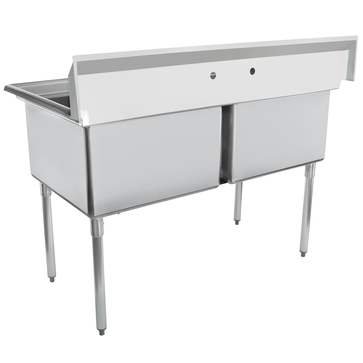 55" 18 Gauge Stainless Steel Two Compartment Standard Duty Sink with Galvanized Legs, Cross Bracing, and without Drainboards - 24" x 14" x 24" Bowls, NSF Sink, (2) Two Compartment Empura