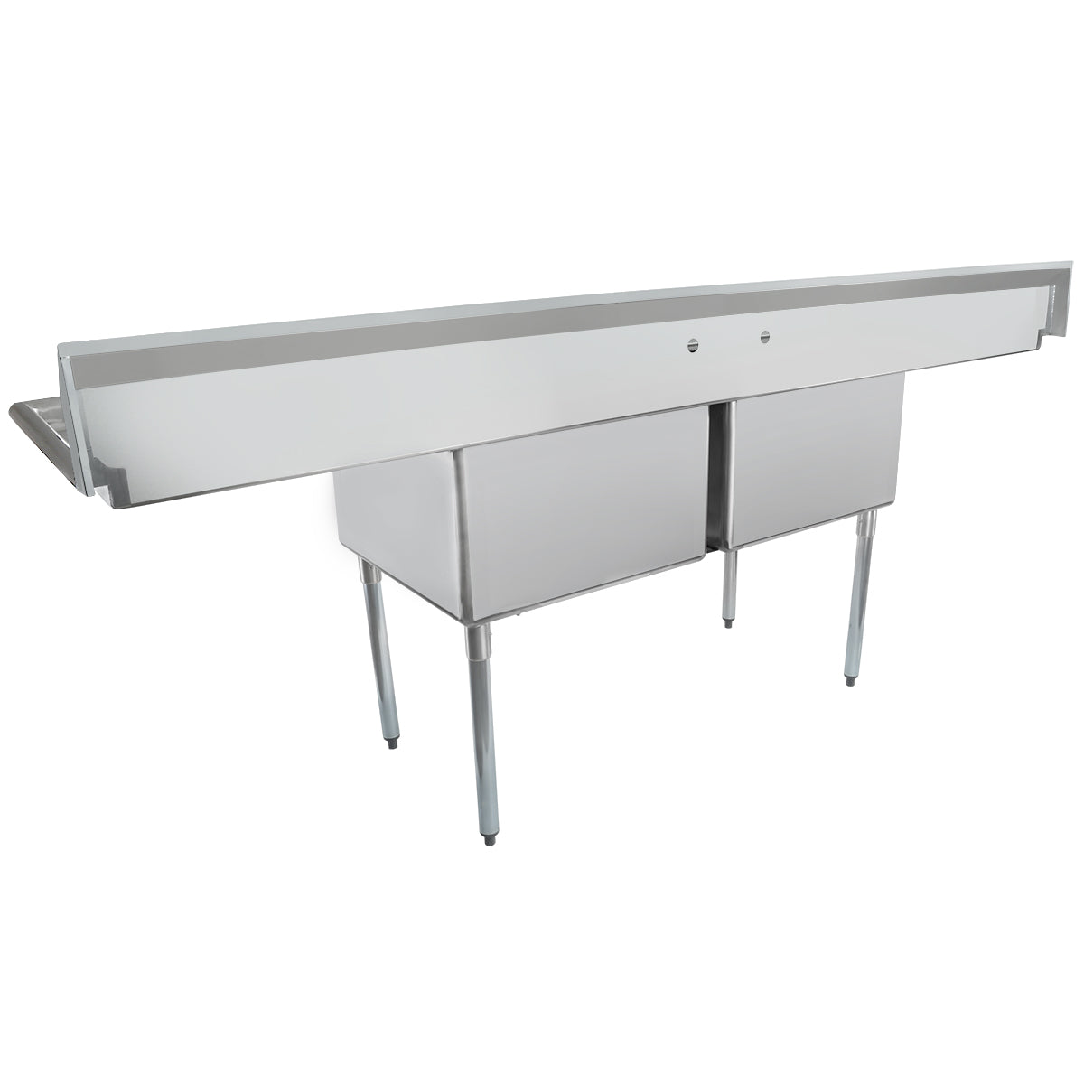 98" 18 Gauge Stainless Steel Two Compartment Standard Duty Sink with Galvanized Legs and 2 Drainboards - 24" x 14" x 24" Bowls, NSF Sink, (2) Two Compartment Empura