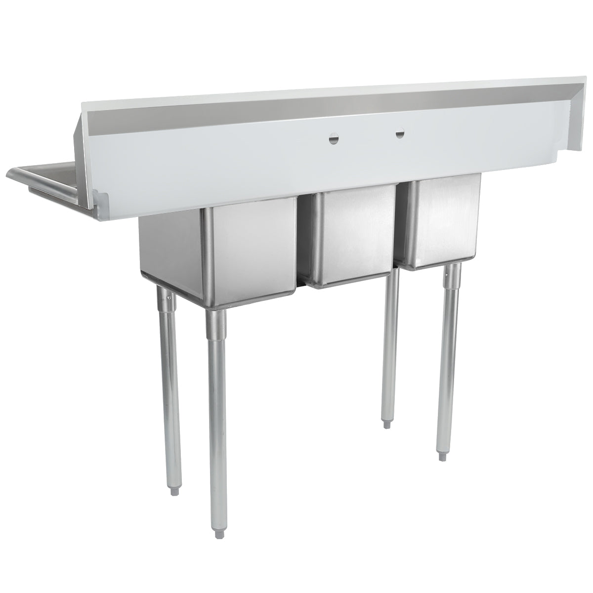 58" 18 Gauge Stainless Steel Three Compartment Standard Duty Sink with Galvanized Legs and 2 Drainboards - 14" x 10" x 10" Bowls, NSF Sink, (3) Three Compartment Empura