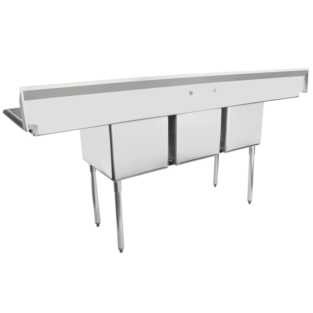 88" 18 Gauge Stainless Steel Three Compartment Standard Duty Sink with Galvanized Legs and 2 Drainboards - 20" x 14" x 16" Bowls, NSF Sink, (3) Three Compartment Empura