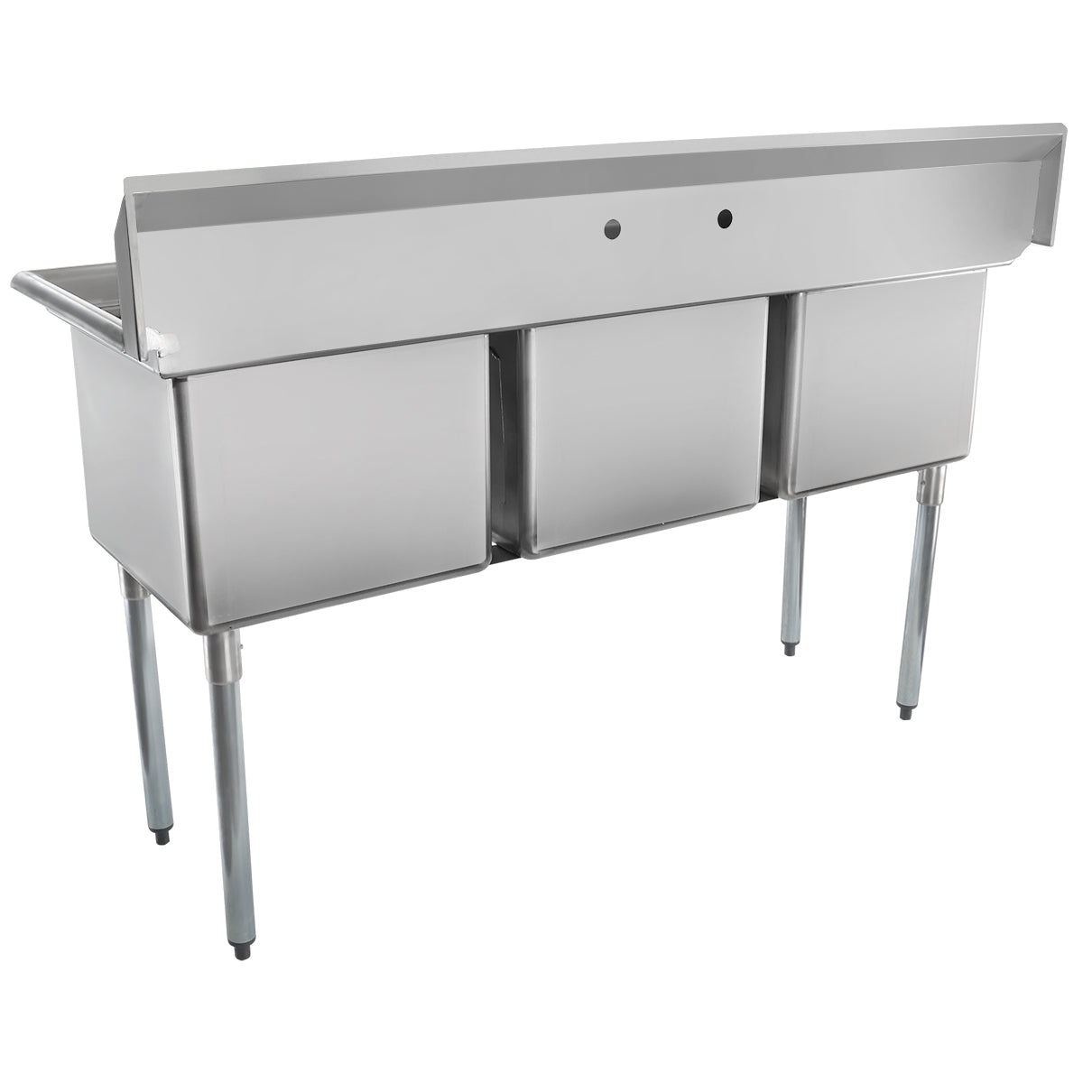 63" 18 Gauge Stainless Steel Three Compartment Standard Duty Sink with Galvanized Legs, without Drainboard - 18" x 14" x 18" Bowl, NSF Sink, (3) Three Compartment Empura