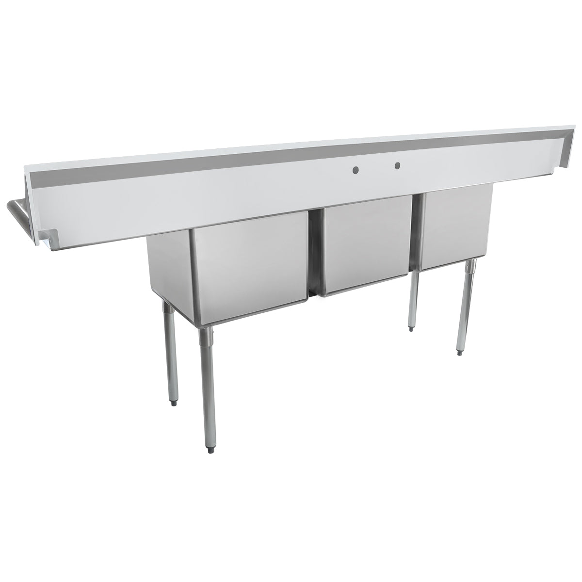 94" 18 Gauge Stainless Steel Three Compartment Standard Duty Sink with Galvanized Legs and 2 Drainboards - 18" x 14" x 18" Bowls, NSF Sink, (3) Three Compartment Empura
