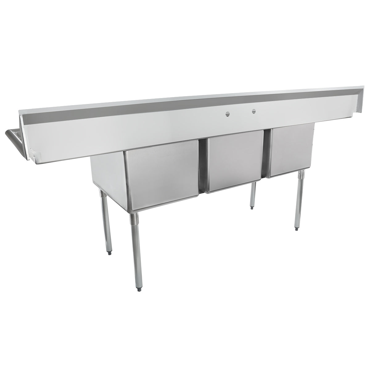 94" 18 Gauge Stainless Steel Three Compartment Standard Duty Sink with Galvanized Legs and 2 Drainboards - 24" x 14" x 18" Bowls, NSF Sink, (3) Three Compartment Empura