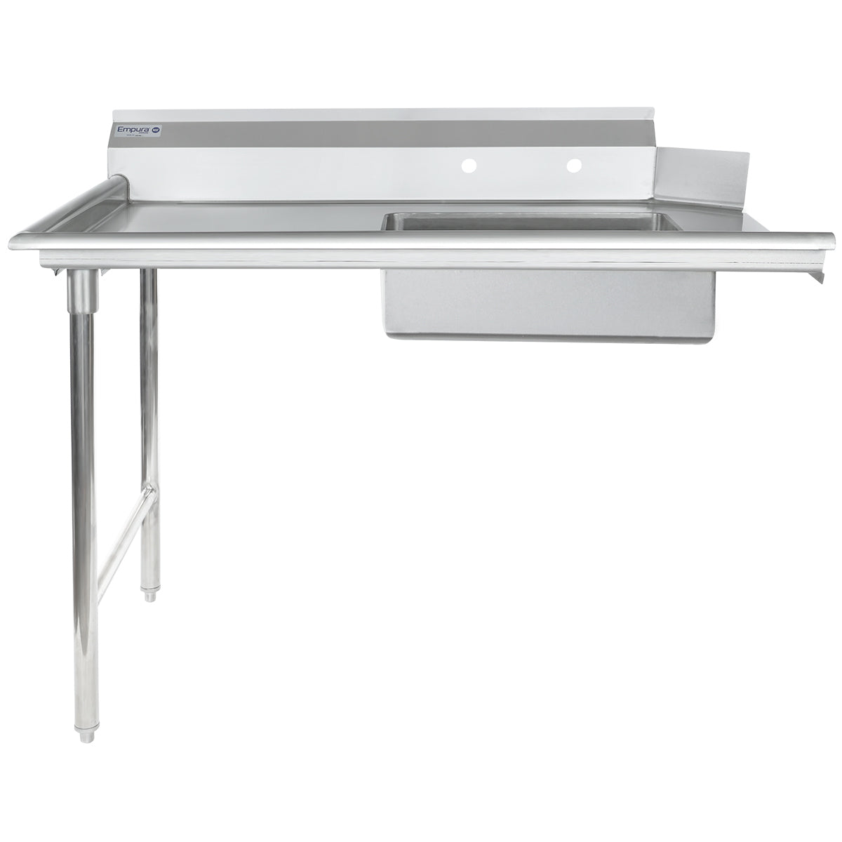 48" Soiled Dish Table with Left Drainboard - 16 Gauge 304 Stainless Steel, NSF Dishtable, Soiled Empura