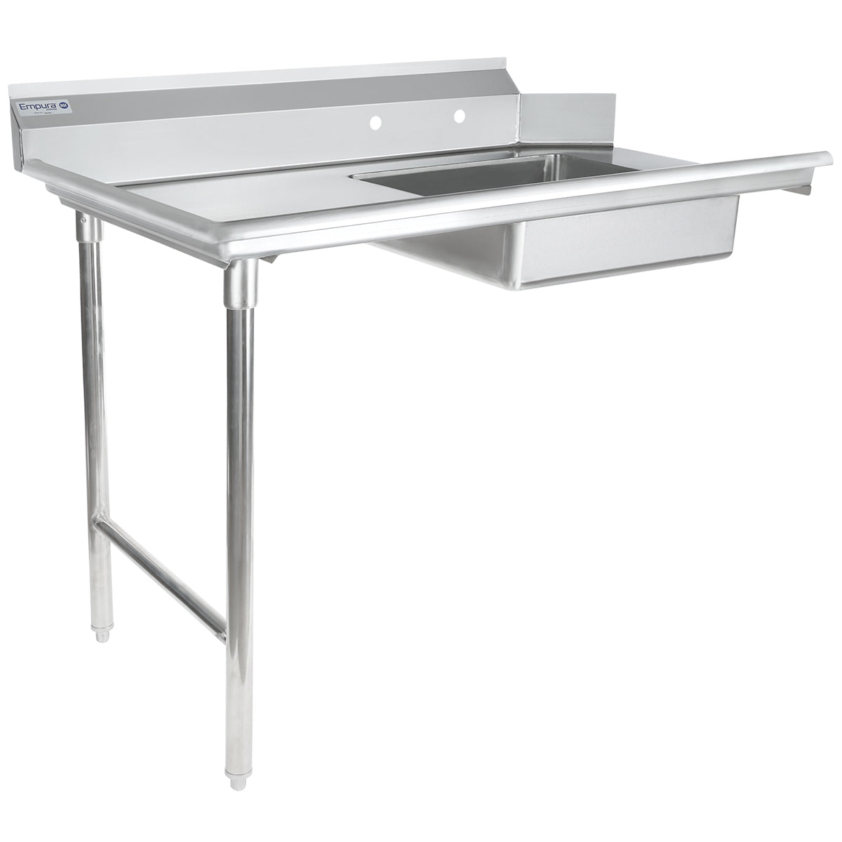 48" Soiled Dish Table with Left Drainboard - 16 Gauge 304 Stainless Steel, NSF Dishtable, Soiled Empura