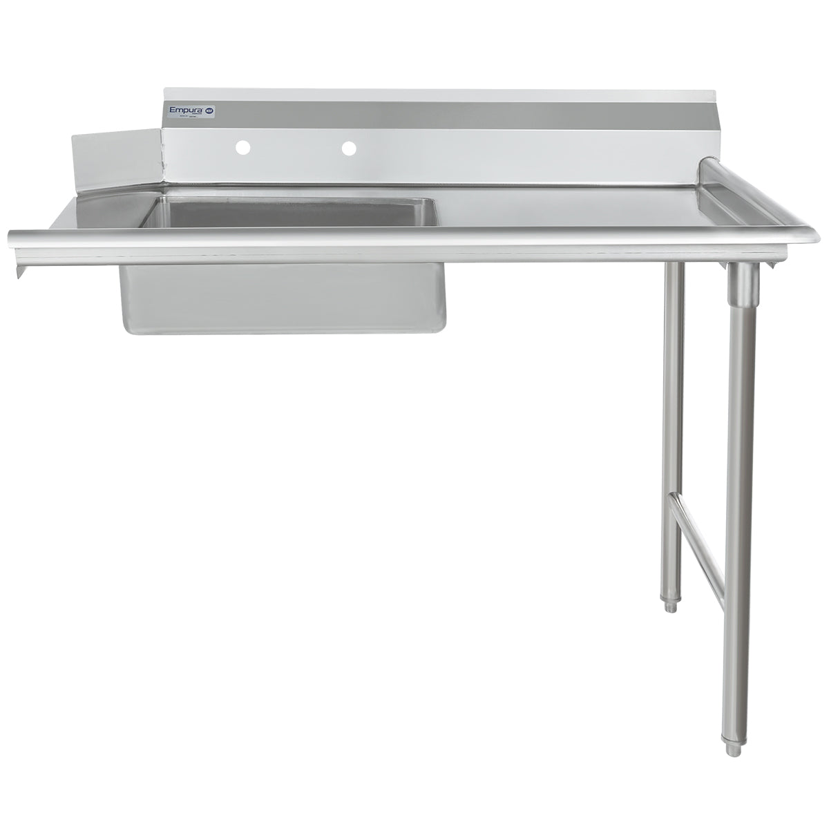 48" Soiled Dish Table with Right Drainboard - 16 Gauge 304 Stainless Steel, NSF Dishtable, Soiled Empura
