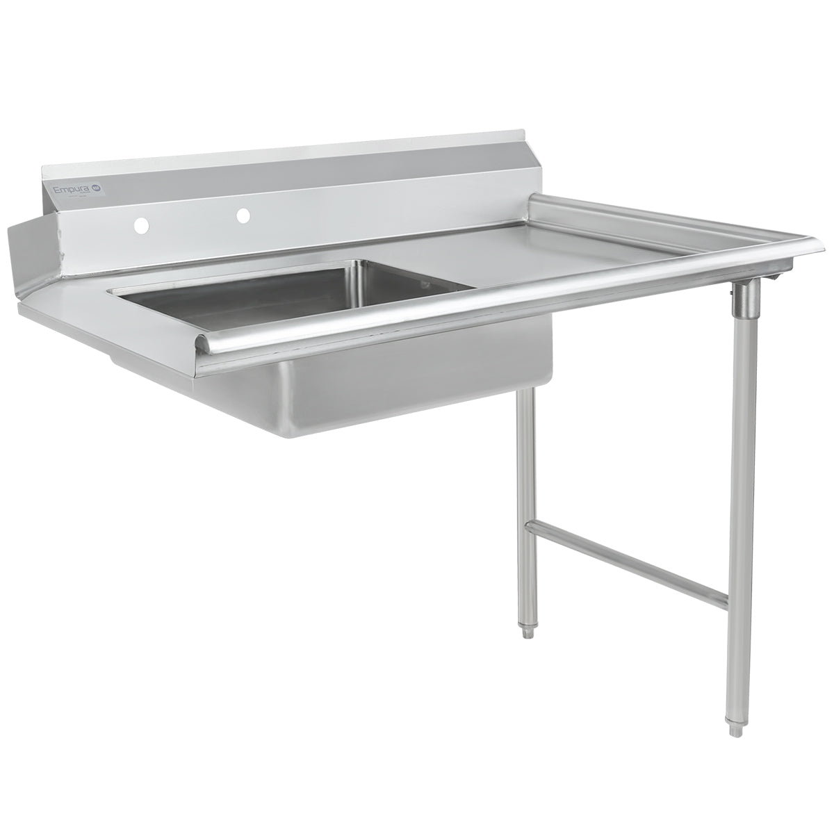 48" Soiled Dish Table with Right Drainboard - 16 Gauge 304 Stainless Steel, NSF Dishtable, Soiled Empura