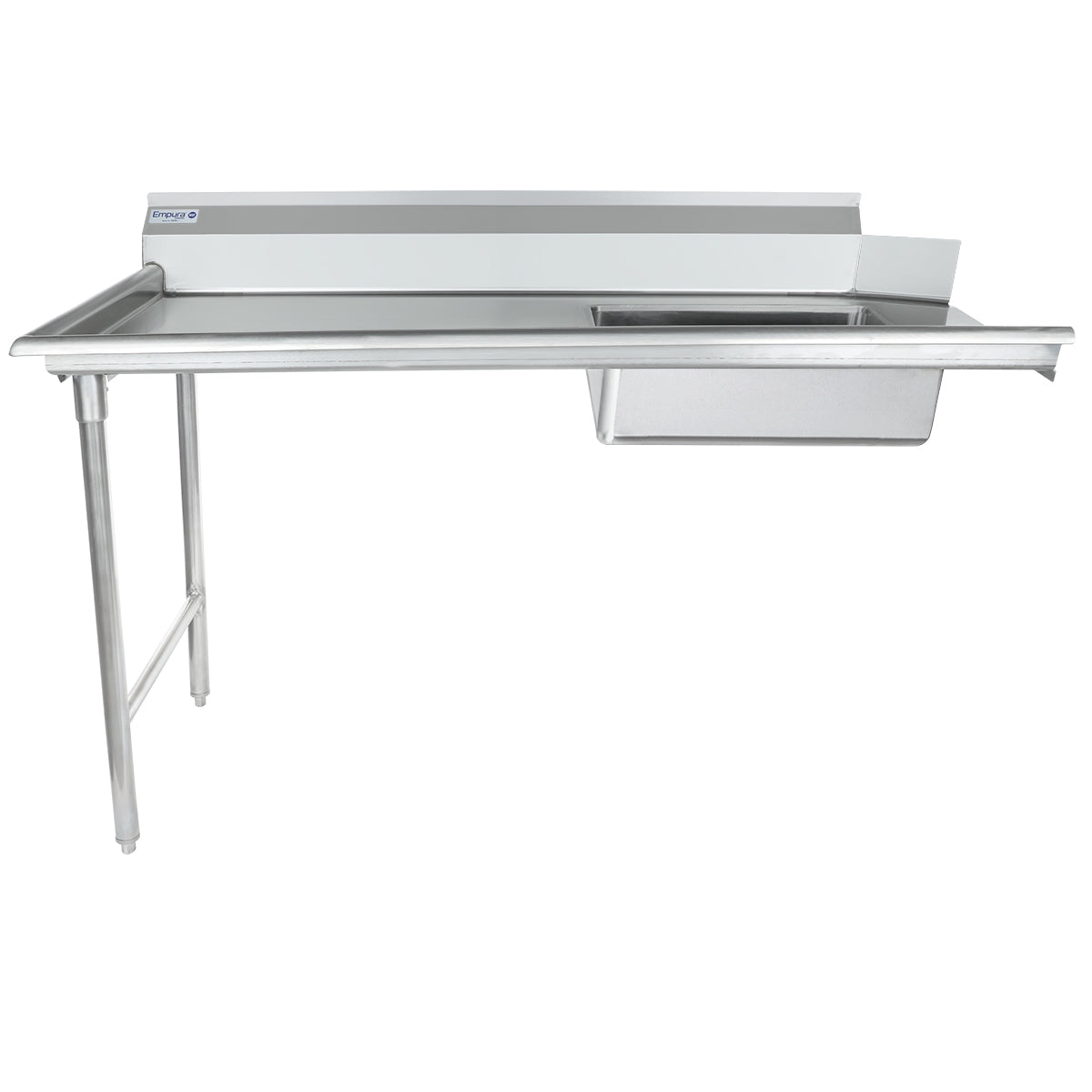 60" Soiled Dish Table with Left Drainboard - 16 Gauge 304 Stainless Steel, NSF Dishtable, Soiled Empura