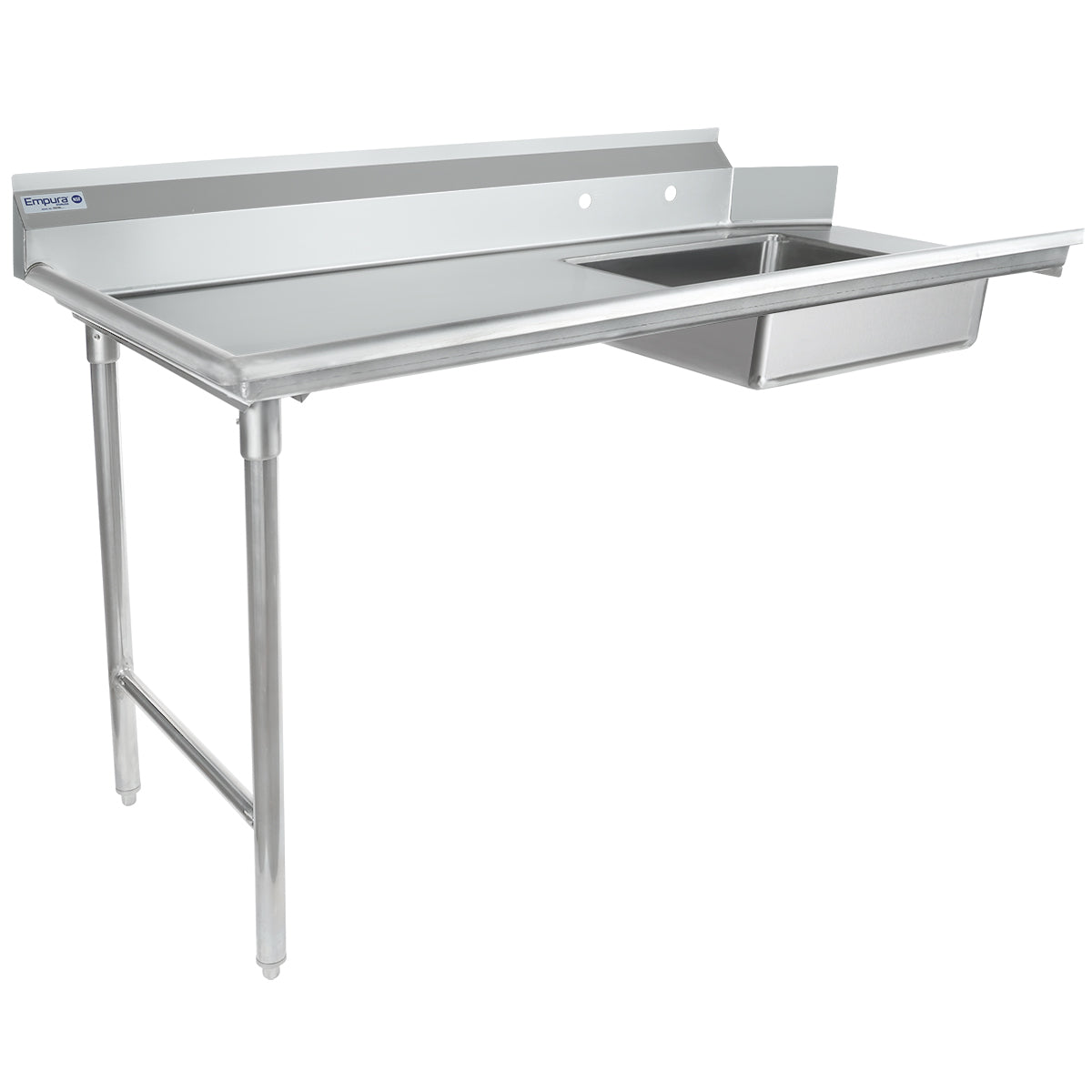 60" Soiled Dish Table with Left Drainboard - 16 Gauge 304 Stainless Steel, NSF Dishtable, Soiled Empura