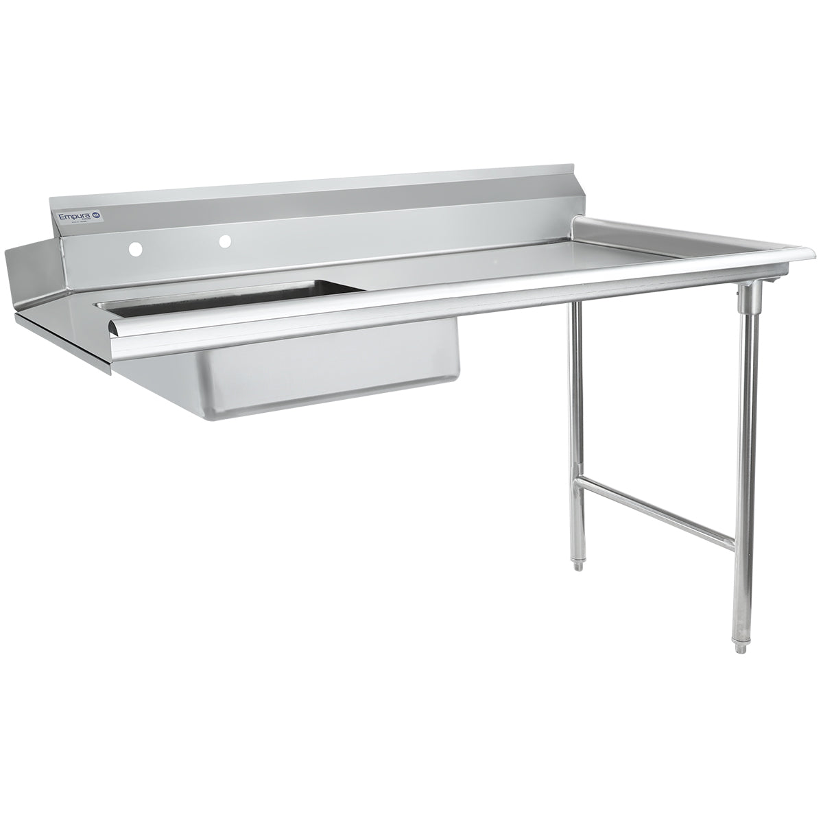 60" Soiled Dish Table with Right Drainboard - 16 Gauge 304 Stainless Steel, NSF Dishtable, Soiled Empura