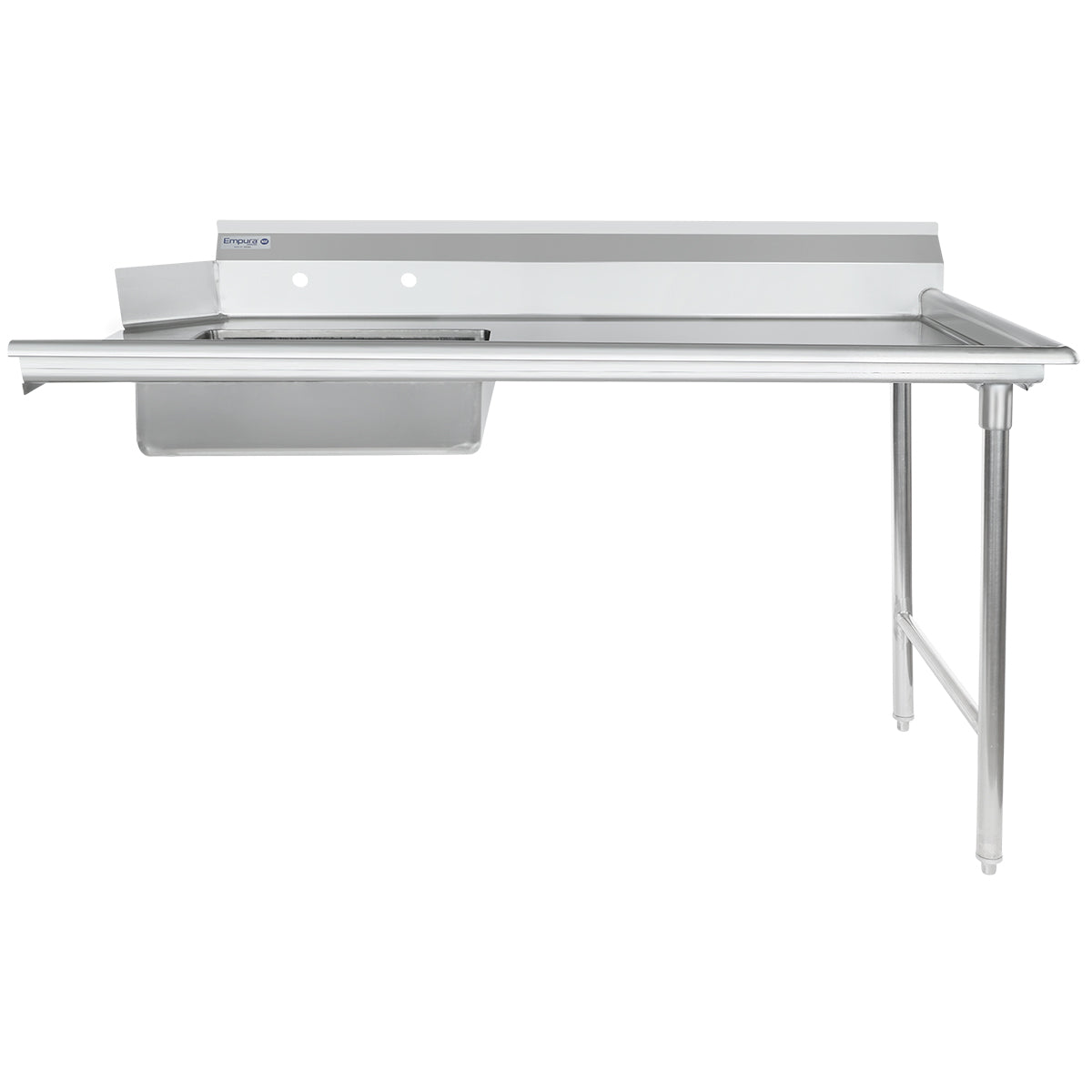 60" Soiled Dish Table with Right Drainboard - 16 Gauge 304 Stainless Steel, NSF Dishtable, Soiled Empura