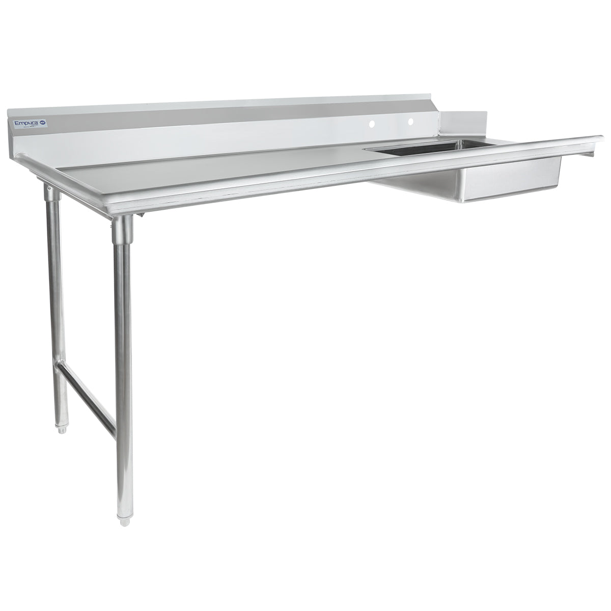 72" Soiled Dish Table with Left Drainboard - 16 Gauge 304 Stainless Steel, NSF Dishtable, Soiled Empura