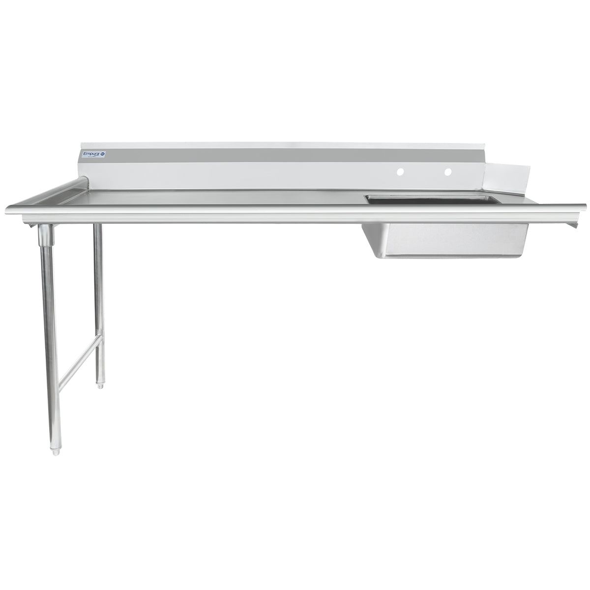 72" Soiled Dish Table with Left Drainboard - 16 Gauge 304 Stainless Steel, NSF Dishtable, Soiled Empura