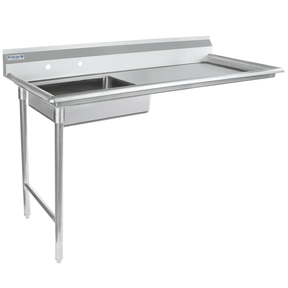 60" Soiled Undercounter Dish Table with Left Drainboard - 16 Gauge Stainless Steel, NSF Dishtable, Soiled, Undercounter Empura