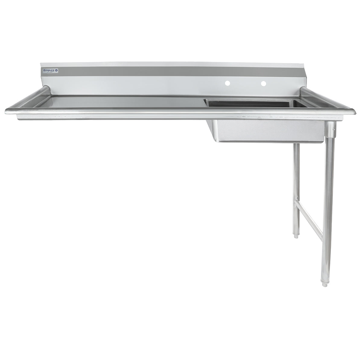 60" Soiled Undercounter Dish Table with Right Drainboard - 16 Gauge Stainless Steel, NSF Dishtable, Soiled, Undercounter Empura