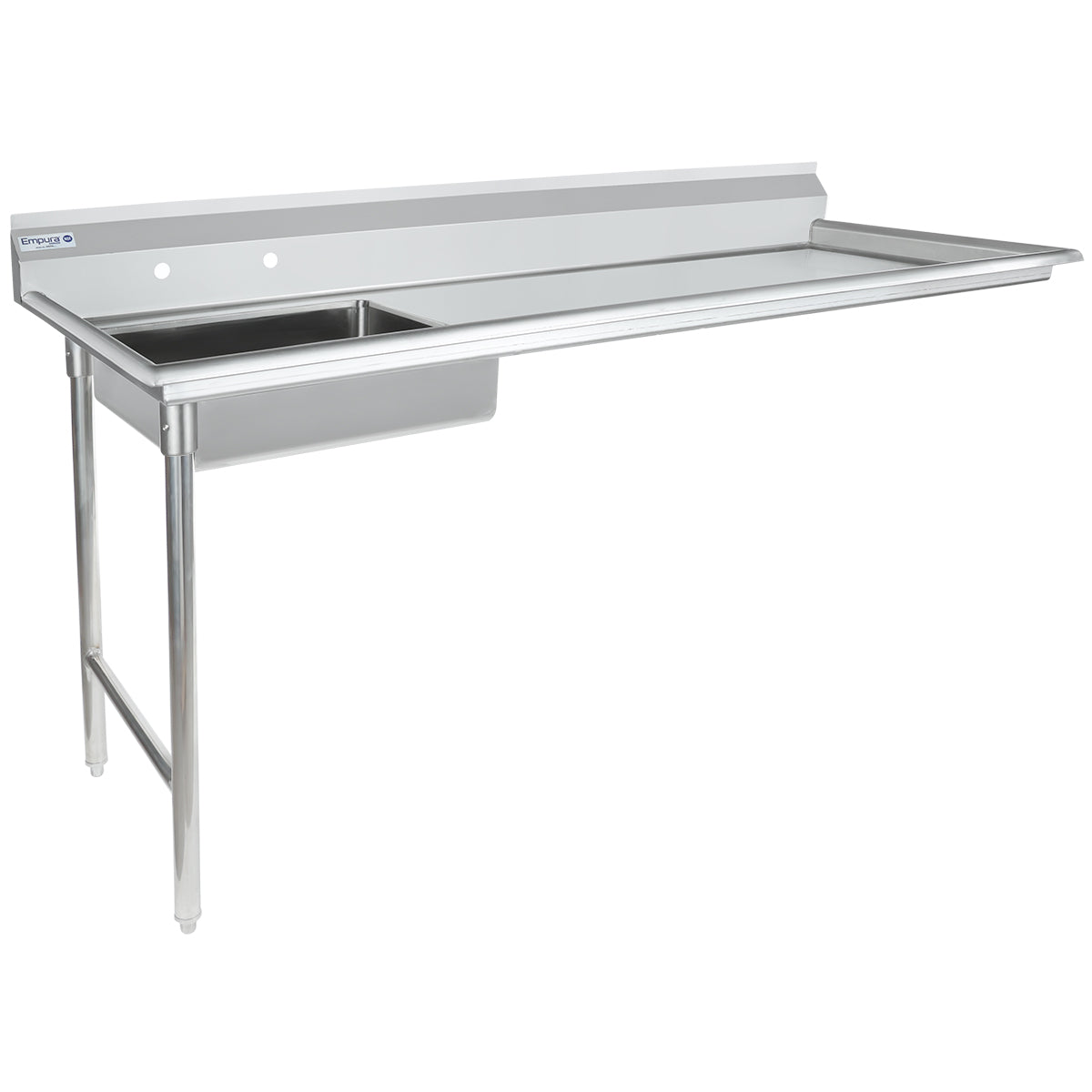 72" Soiled Undercounter Dish Table with Left Drainboard - 16 Gauge Stainless Steel, NSF Dishtable, Soiled, Undercounter Empura