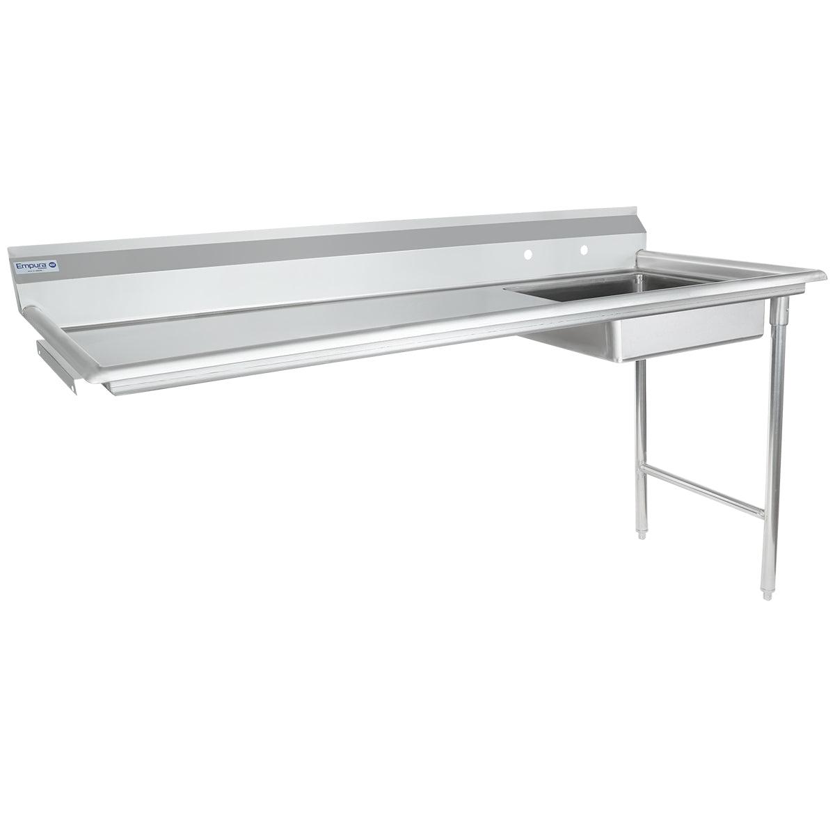 72" Soiled Undercounter Dish Table with Right Drainboard - 16 Gauge Stainless Steel, NSF Dishtable, Soiled, Undercounter Empura