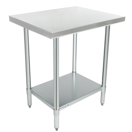 Empura 30" x 24" 18-Gauge 430 Stainless Steel Commercial Work Table with Flat Top Galvanized Legs and Undershelf