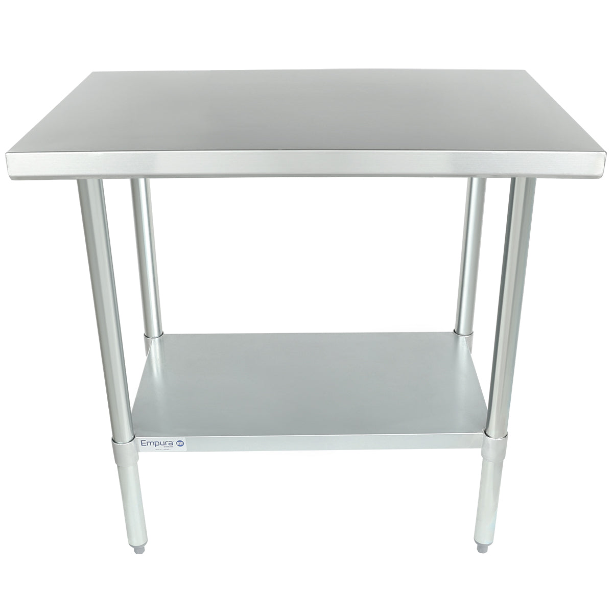 Empura 36" x 24" 18-Gauge 430 Stainless Steel Commercial Work Table with Flat Top Galvanized Legs and Undershelf