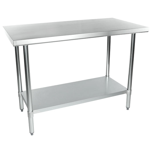 Empura 48" x 24" 18-Gauge 430 Stainless Steel Commercial Work Table with Flat Top Galvanized Legs and Undershelf