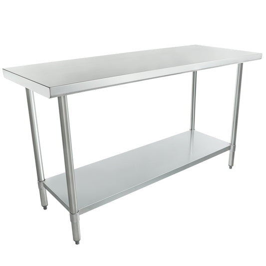 Empura 60" x 24" 18-Gauge 430 Stainless Steel Commercial Work Table with Flat Top Galvanized Legs and Undershelf