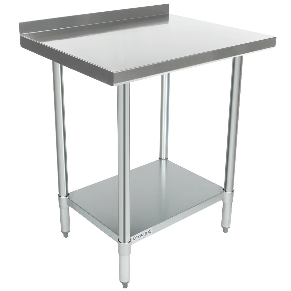 30" x 24" Economy Duty Work Table 18 Gauge 430 Stainless Steel with 2" Backsplash Galvanized Legs and Undershelf, NSF Work Table, 30" - 35", Stainless Steel Top Empura