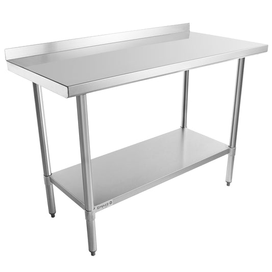 Empura 48" x 24" 18-Gauge 430 Stainless Steel Commercial Work Table with 2" Backsplash Galvanized Legs and Undershelf