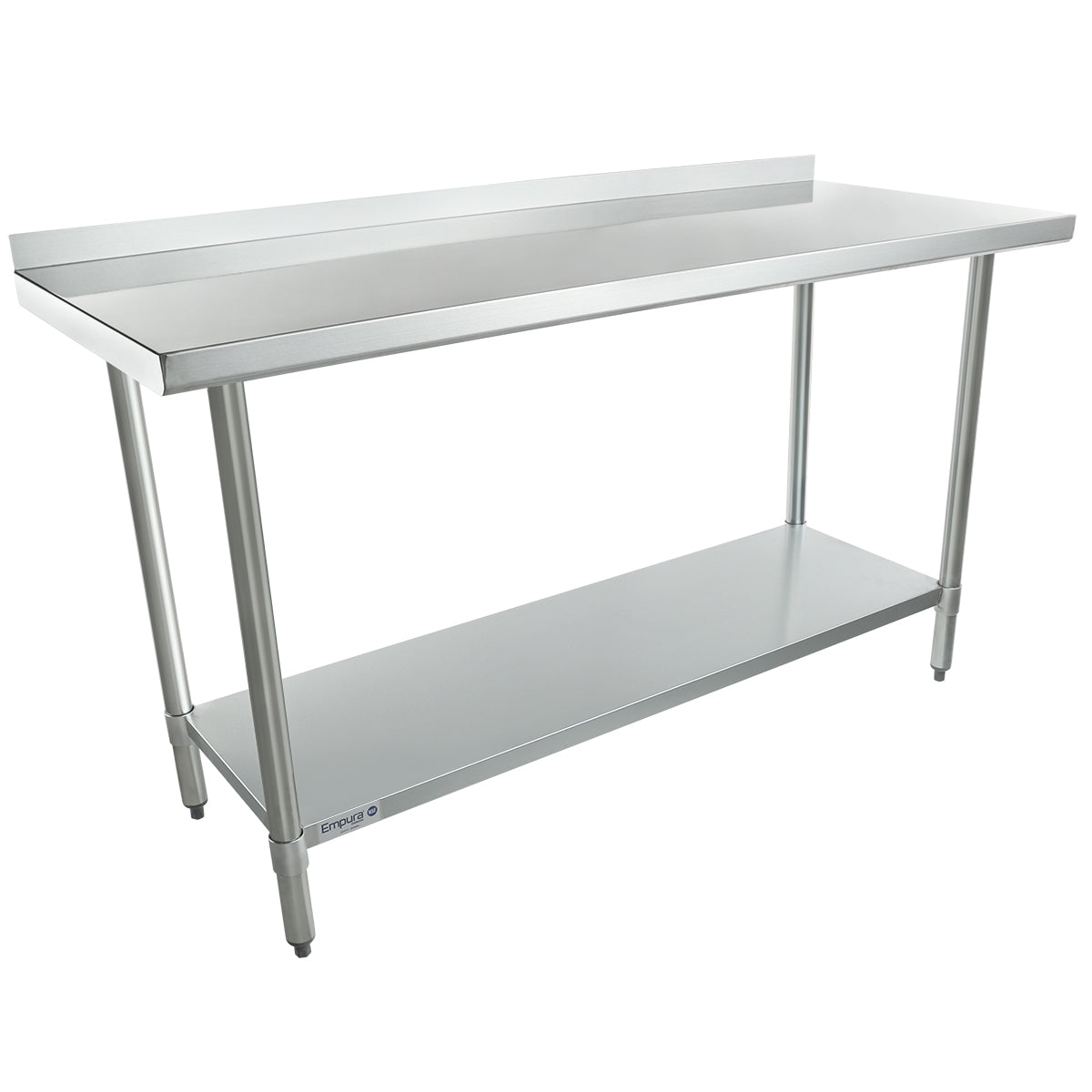 60" x 24" Economy Duty Work Table 18 Gauge 430 Stainless Steel with 2" Backsplash Galvanized Legs and Undershelf, NSF Work Table, 54" - 62", Stainless Steel Top Empura