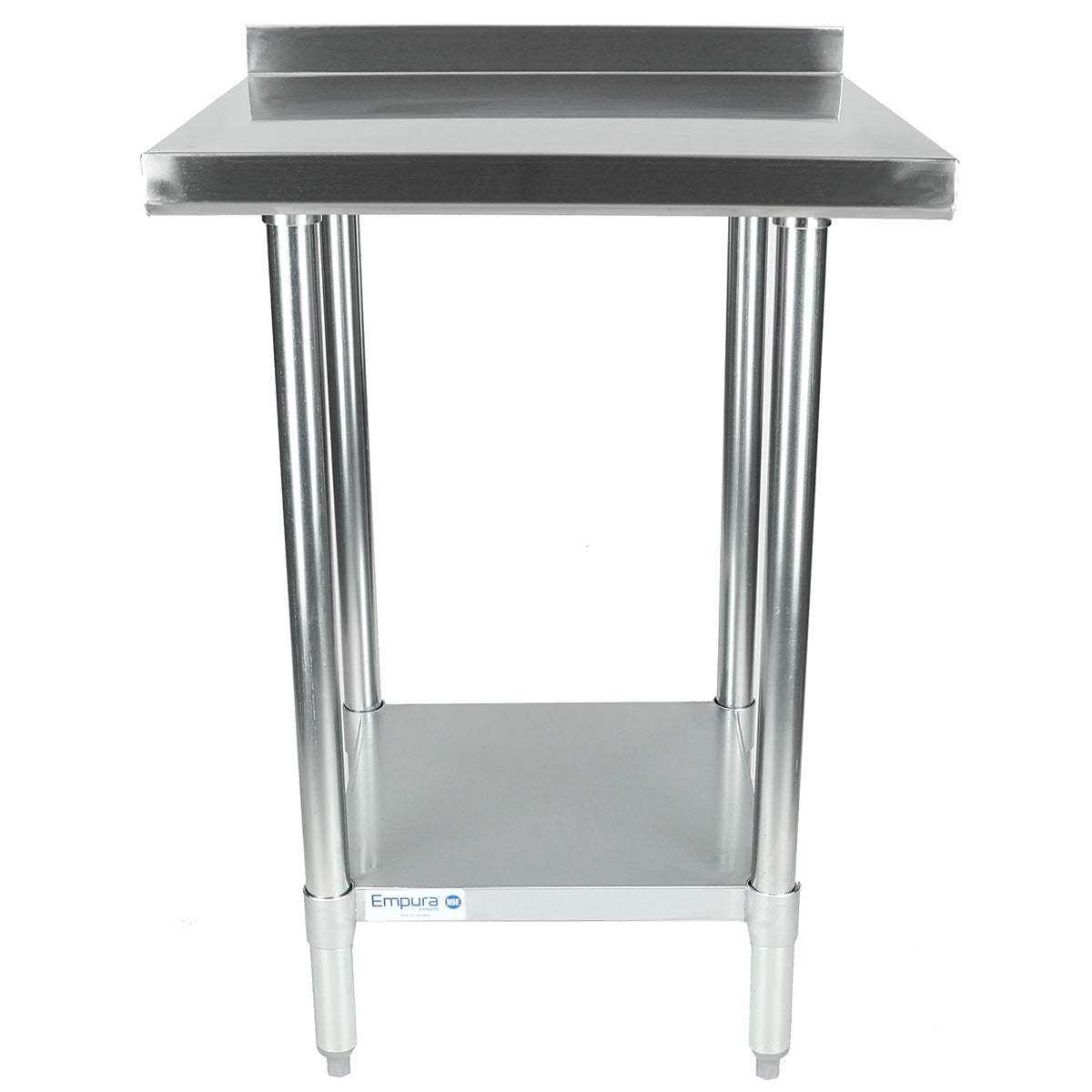 24" x 24" Economy Duty Work Table 18-Gauge 430 Stainless Steel with 2" Backsplash Galvanized Legs and Undershelf, NSF Work Table, 24" - 27", Stainless Steel Top Empura