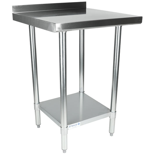 Empura 24" x 24" 18-Gauge 430 Stainless Steel Commercial Work Table with 2" Backsplash Galvanized Legs and Undershelf