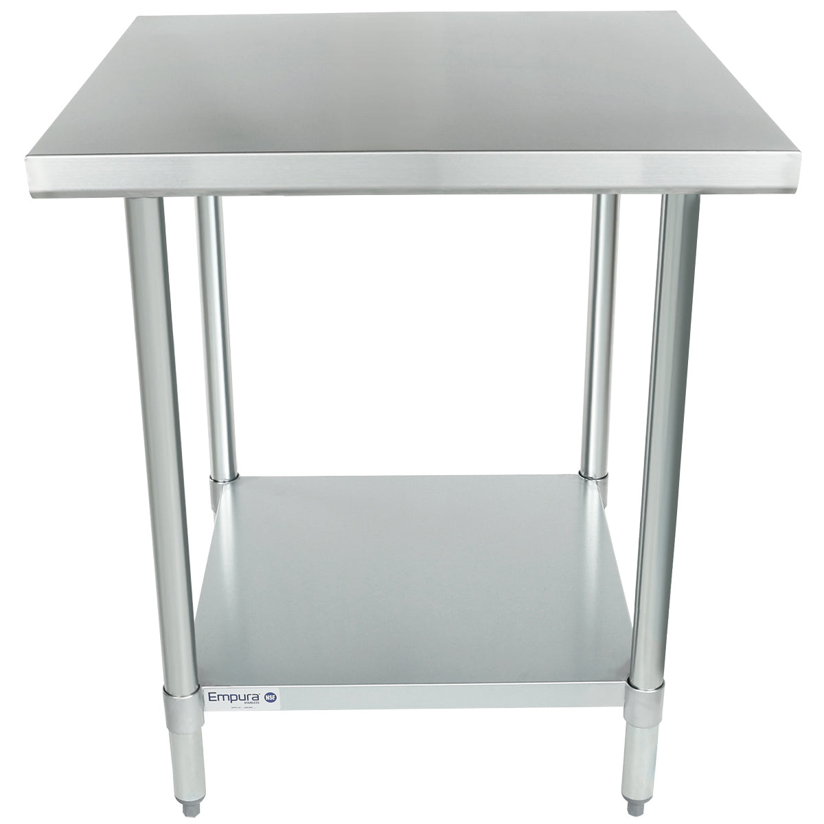 Empura 30" x 30" 18-Gauge 430 Stainless Steel Commercial Work Table with Flat Top Galvanized Legs and Undershelf