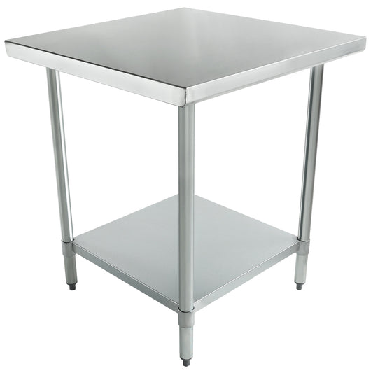 Empura 30" x 30" 18-Gauge 430 Stainless Steel Commercial Work Table with Flat Top Galvanized Legs and Undershelf