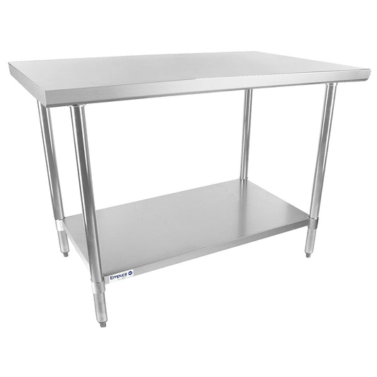 Empura 48" x 30" 18-Gauge 430 Stainless Steel Commercial Work Table with Flat Top Galvanized Legs and Undershelf