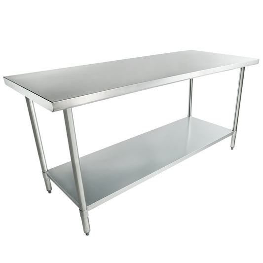 Empura 72" x 30" 18-Gauge 430 Stainless Steel Commercial Work Table with Flat Top Galvanized Legs and Undershelf