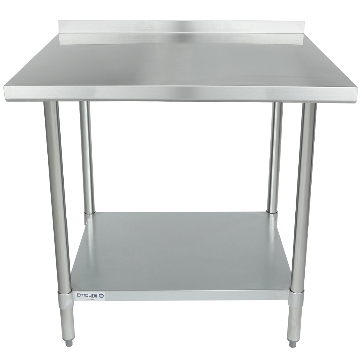 36" x 30" Economy Duty Work Table 18 Gauge 430 Stainless Steel with 2" Backsplash and Galvanized Undershelf, NSF Work Table, 36" - 38", Stainless Steel Top Empura
