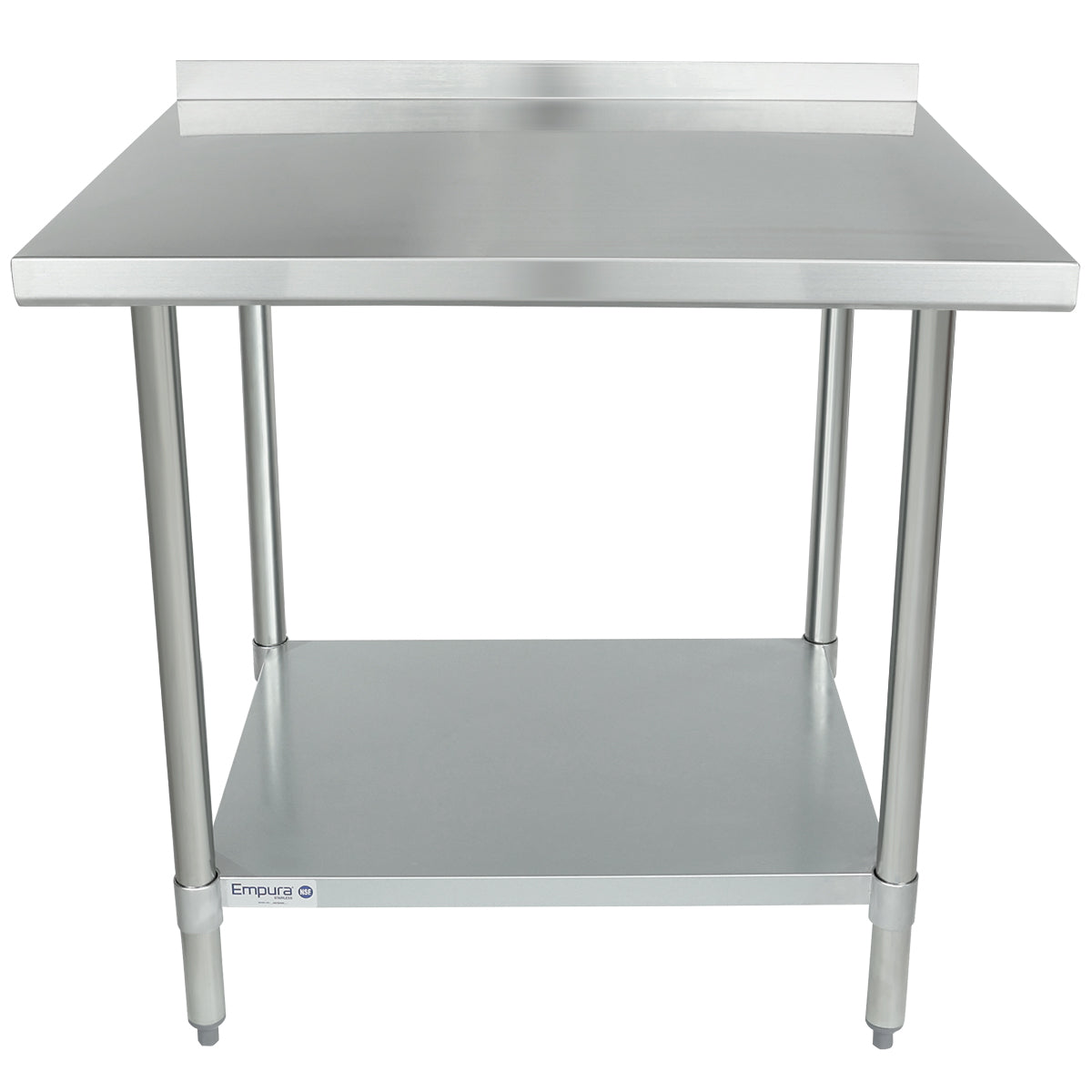 Empura 36" x 30" 18-Gauge 430 Stainless Steel Commercial Work Table with 2" Backsplash Galvanized Legs and Undershelf